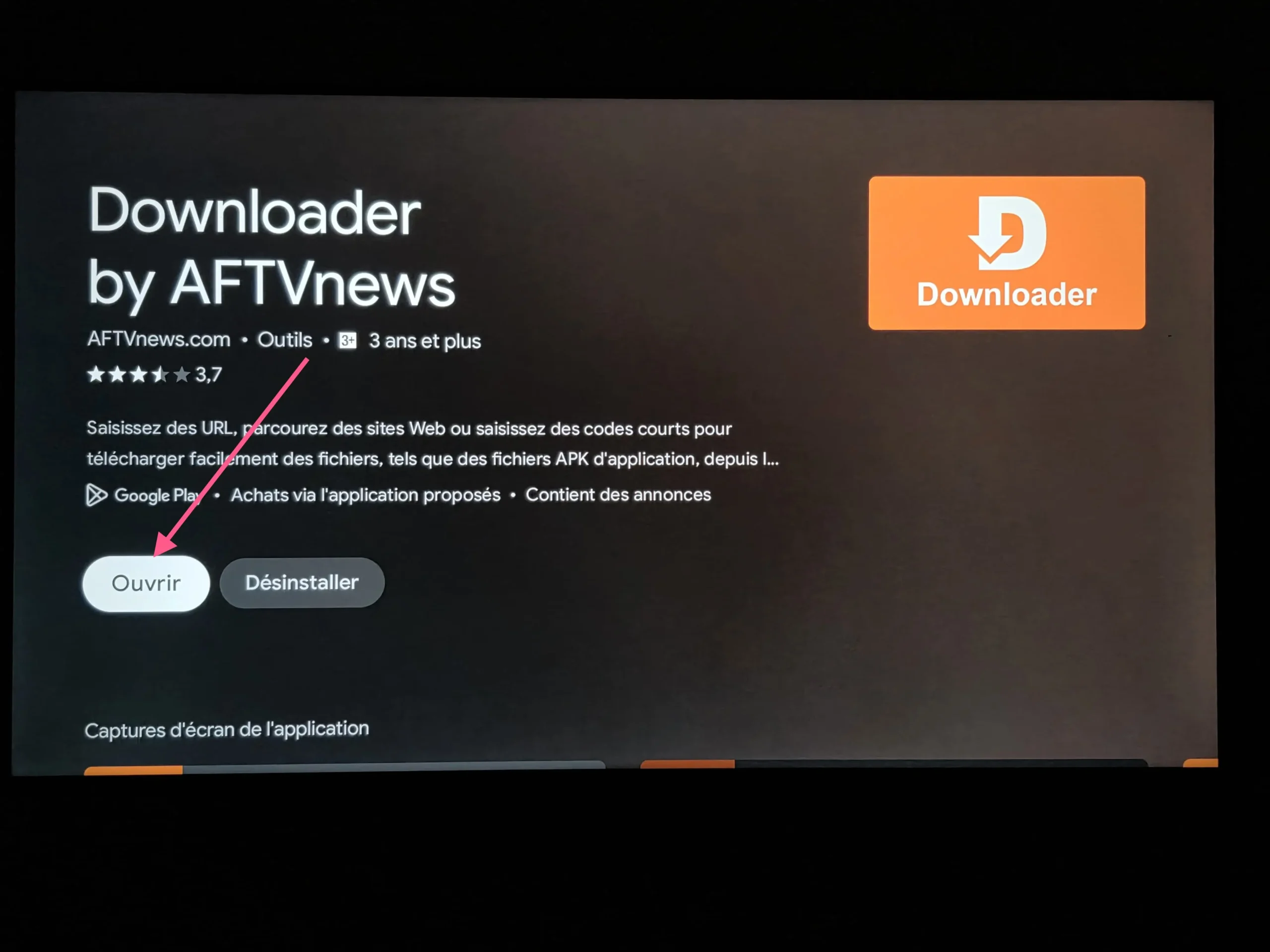 Ouverture de Downloader sur Fire TV Stick